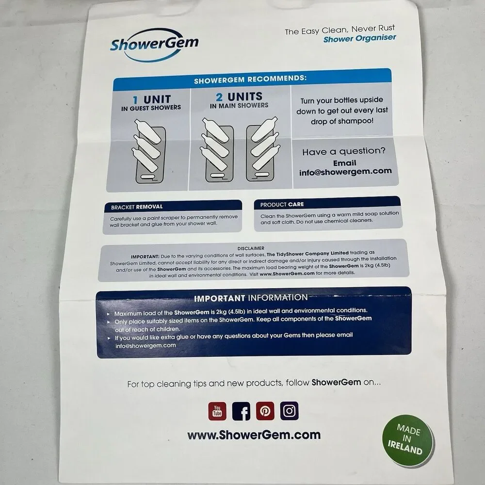 ShowerGem Acrylic Shower Organizer Twin Pack Caddy Shelf Aesthetic Storage NIB